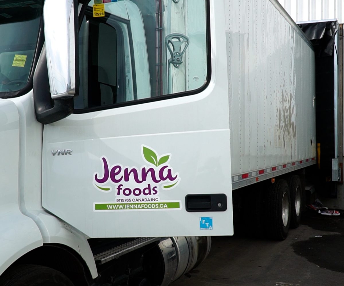 Jenna Foods delivery truck transporting premium food and beverage products to retailers across Canada.